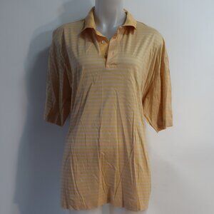 Mens Marbas Mustard Yellow, Blue-Gray Striped Short Sleeve Polo Shirt L/52